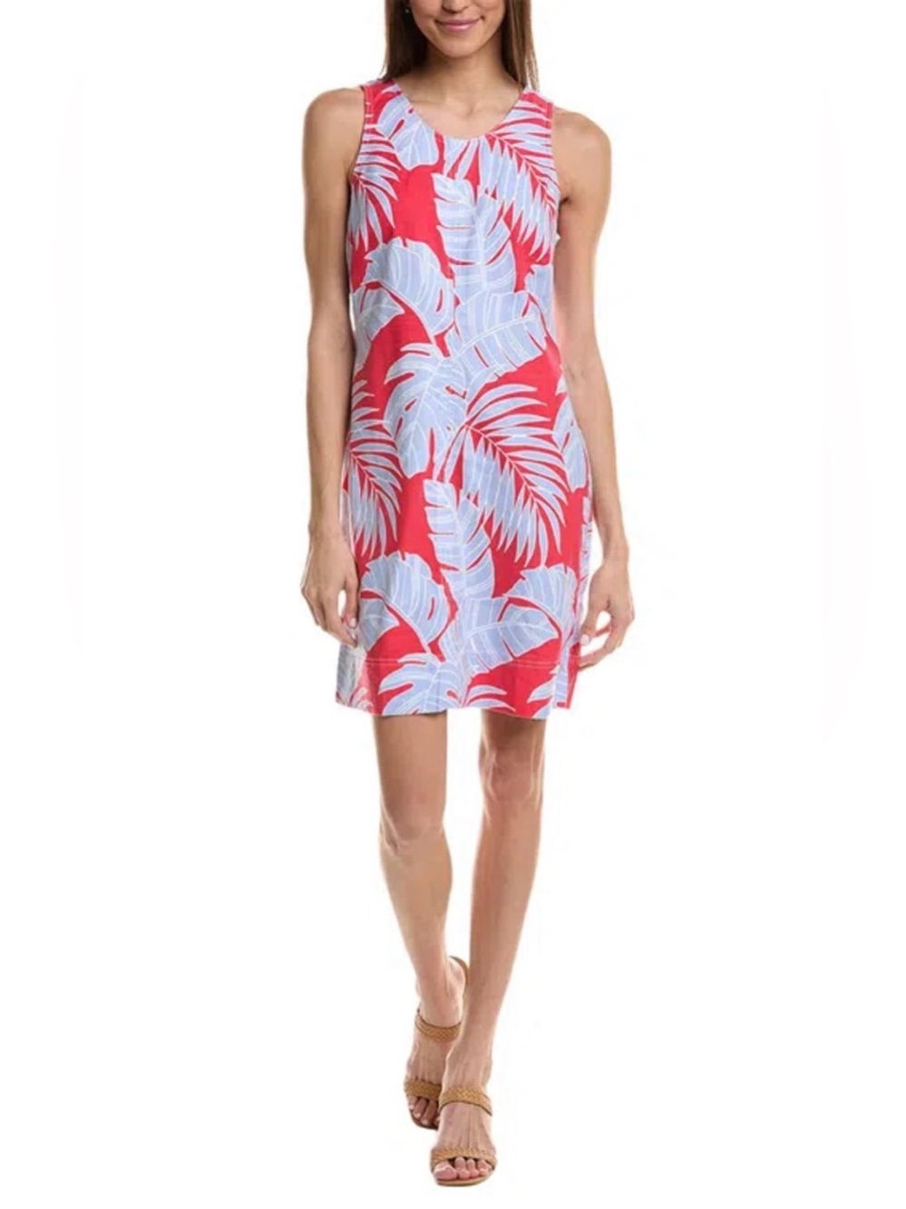 Tommy Bahama Red and Pale Blue Tropical linen blend dress